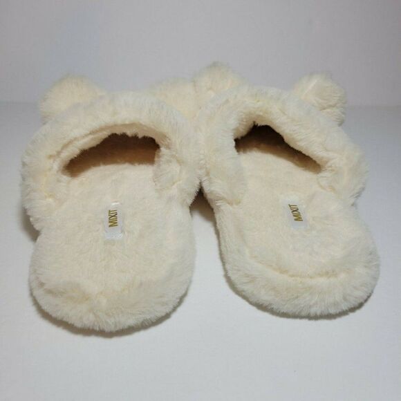 MIXIT Bear Slippers Girls Size 5-6 Ivory Cream Plush Very Soft Slip On GUC - Picture 5 of 13